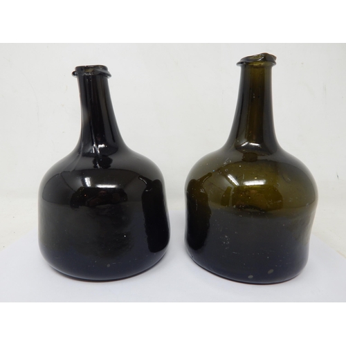 384 - 18th Century Dutch Green Glass Onion Bottles 16.5cm high (2)