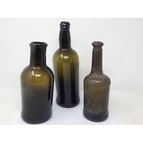 386 - 18th Century Dutch Green Bottles: Tallest 27cm high (3)