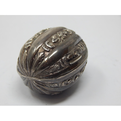 205 - Victorian Silver Nutmeg Grater Formed as a Walnut: Hallmarked Birmingham 1851 by Hilliard & Thompson... 