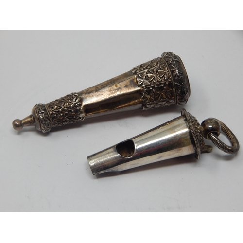 208 - Victorian Silver Whistle & Case Hallmarked Birmingham 1893 by Joseph Jenkins & Co: 8.5cm: Weight 48g