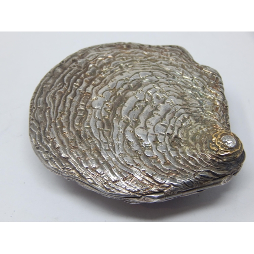 212 - Important Victorian Silver & Diamond Set Oyster Shell Box, The Gold Set Diamond Estimated @ 0.50ct. ...