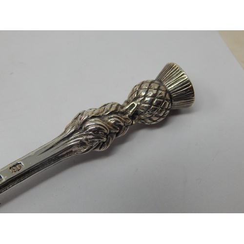 215 - OMAR RAMSDEN: Silver Spoon with Thistle Terminal Hallmarked London 1938 in Fitted Case: Length 16cm:... 