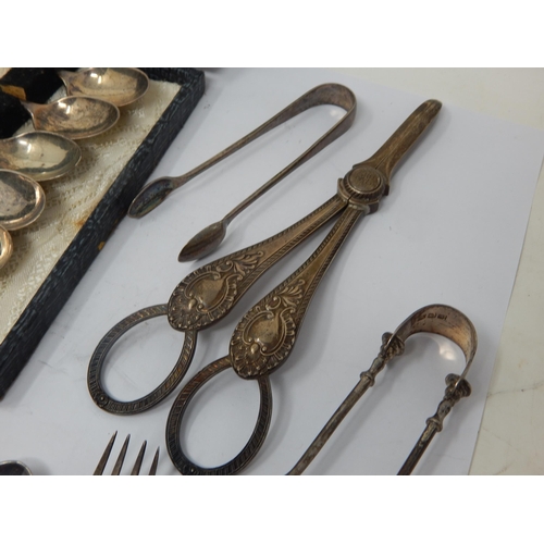 219 - A Quantity of Hallmarked Silver to Include a Pair of Victorian Silver Grape Scissors, a cased set of... 