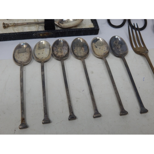 219 - A Quantity of Hallmarked Silver to Include a Pair of Victorian Silver Grape Scissors, a cased set of... 