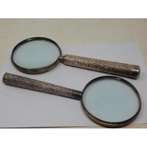 222 - Two Large Victorian White Metal Handled Library Magnifying Glasses: Length 26cm