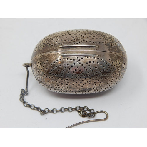 A Victorian Silver Tea Infuser on Chain: Hallmarked London 1861 by Thomas Johnson
