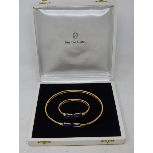 224 - ILIAS LALAOUNIS 18ct Gold Choker Necklace Set with Lapis Lazuli together with a matching bracelet: S...