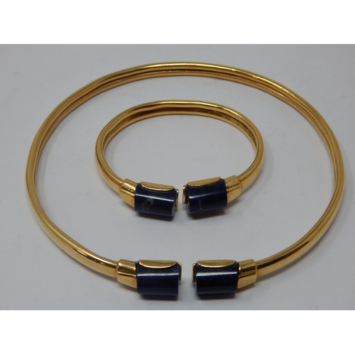 224 - ILIAS LALAOUNIS 18ct Gold Choker Necklace Set with Lapis Lazuli together with a matching bracelet: S... 