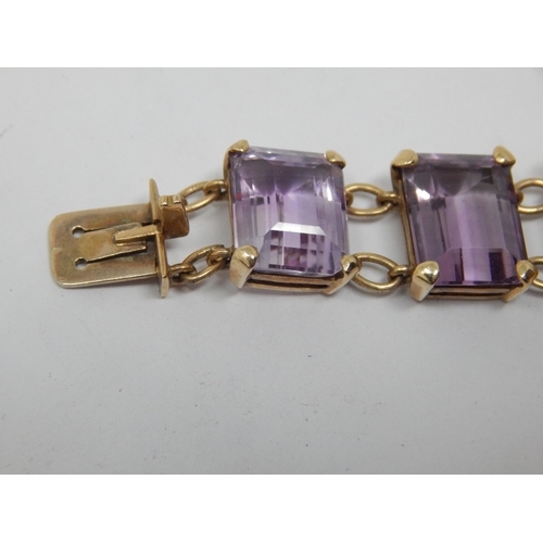 232 - Unmarked Gold & Amethyst Set Bracelet: Length 18cm: Gross weight 44.59g