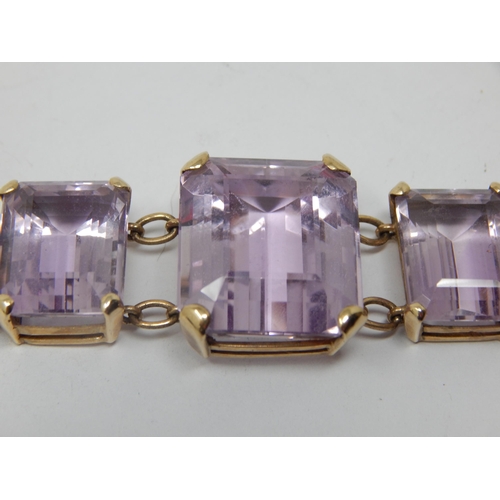 232 - Unmarked Gold & Amethyst Set Bracelet: Length 18cm: Gross weight 44.59g