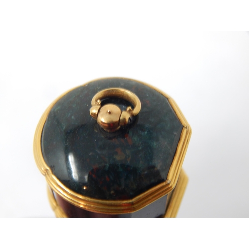 236 - A George III tapered bloodstone etui case with  gold mounts and a diamond push button cover release ... 