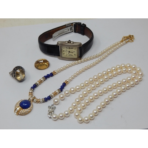 239 - Christian Dior Signed Necklace together with a string of pearls with white metal clasp marked K14, a... 