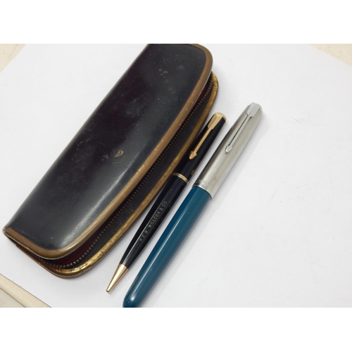 388 - Vintage Parker Fountain Pen together with a Parker Propelling Pencil, both in a zipped case