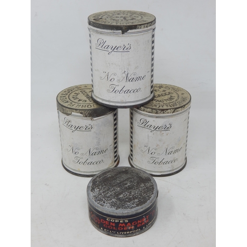 448 - WWII Era Player's No Name Tobacco Tins (3) with contents together with a Copes pipe tobacco tin with... 