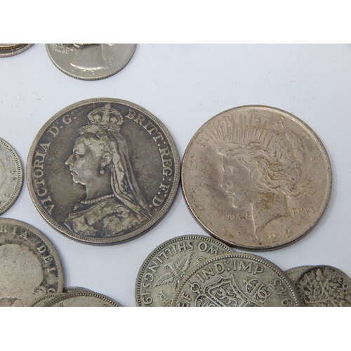 60 - QV Silver Crown 1889, USA Silver Peace Dollar 1922 together with a small quantity of pre-1947 silver... 