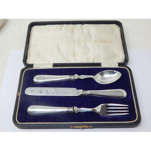 268 - Silver Handled Christening Set in Original Fitted Case: Hallmarked Chester 1921 by William Vale & So... 