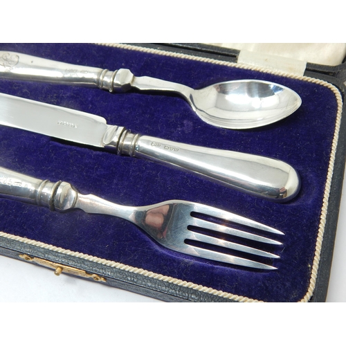 268 - Silver Handled Christening Set in Original Fitted Case: Hallmarked Chester 1921 by William Vale & So... 