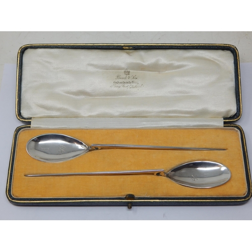 275 - A Pair of Large Silver Replica Roman Spoons: Hallmarked Edinburgh 1925 by Brook & Son in Original Fi... 