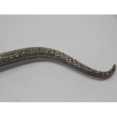 183 - Very Large Hallmarked Silver & Marcasite Set Snake Brooch: London 1989 by MG Ld: Length 17.5cm