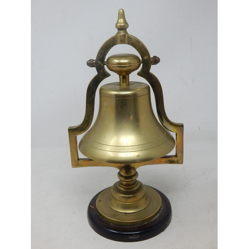 390 - Brass Ships Bell on Mahogany Plinth: Height 32cm