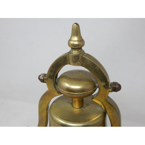 390 - Brass Ships Bell on Mahogany Plinth: Height 32cm