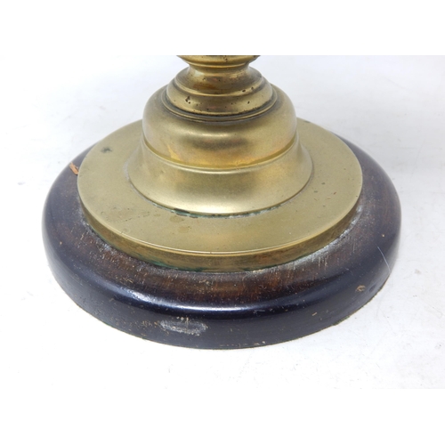 390 - Brass Ships Bell on Mahogany Plinth: Height 32cm