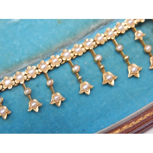 44 - Edwardian Unmarked Gold & Seed Pearl Fringe Necklace in Original Fitted Case: Weight 16.58g