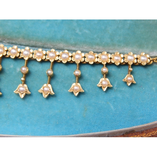 44 - Edwardian Unmarked Gold & Seed Pearl Fringe Necklace in Original Fitted Case: Weight 16.58g