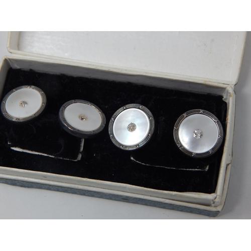 46 - A Set of 9ct White Gold & Mother of Pearl Dress Studs in Fitted Case together with a Similar Silver ... 