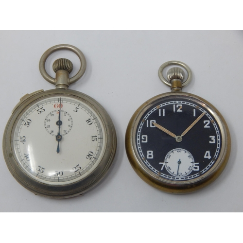 449 - WWII Military Pocket Watch with Black Dial, Luminous Hands & Subsidiary Seconds Dial: Marked to back... 