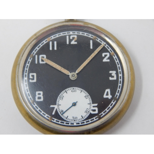 449 - WWII Military Pocket Watch with Black Dial, Luminous Hands & Subsidiary Seconds Dial: Marked to back... 