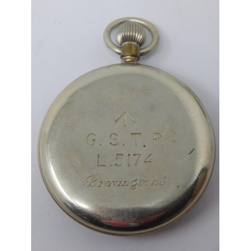 449 - WWII Military Pocket Watch with Black Dial, Luminous Hands & Subsidiary Seconds Dial: Marked to back... 