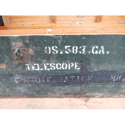 450 - WWII Large Military Telescope on Stand in original fitted wooden case of issue with tripod. Case is ... 