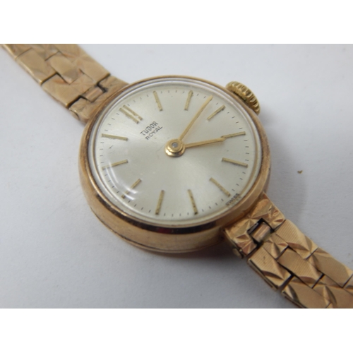 161 - Ladies 9ct Gold Tudor Royal Wristwatch with 9ct Gold Strap, A/F: Gross weight 17.49g