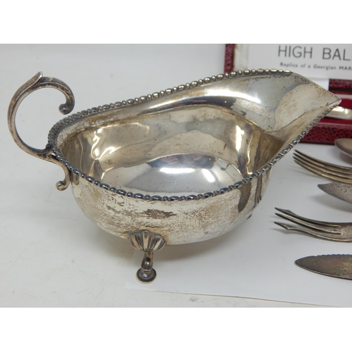 165 - A Quantity of Hallmarked Silver Including a Sauce Boat, Marrow Scoop, Cake Knife, Sifter Spoon & Fla... 