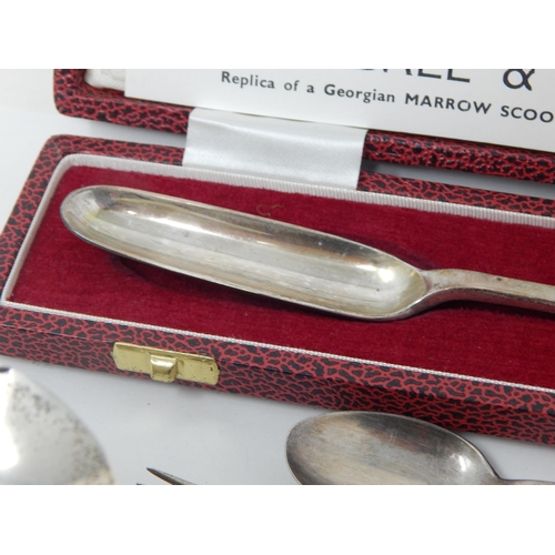 165 - A Quantity of Hallmarked Silver Including a Sauce Boat, Marrow Scoop, Cake Knife, Sifter Spoon & Fla... 