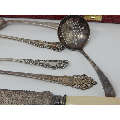 165 - A Quantity of Hallmarked Silver Including a Sauce Boat, Marrow Scoop, Cake Knife, Sifter Spoon & Fla... 