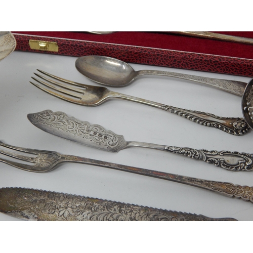 165 - A Quantity of Hallmarked Silver Including a Sauce Boat, Marrow Scoop, Cake Knife, Sifter Spoon & Fla... 