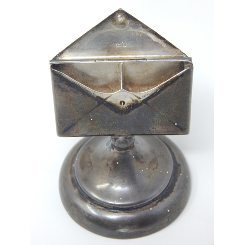 275E - Edwardian Silver Desk Stamp Holder: Hallmarked Birmingham 1908