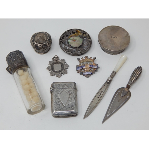 275G - A Quantity of Hallmarked Silver Items including a Victorian Vesta Case, a Victorian Bookmark, an Edw... 