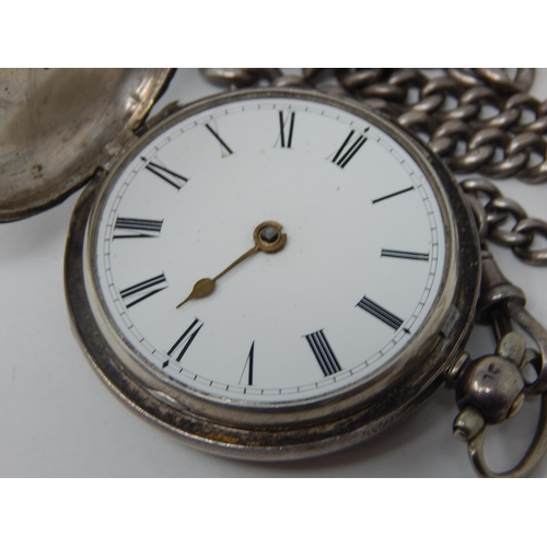 275H - Gentleman's Hallmarked Silver Full Hunter Pocket Watch & Albert Chain