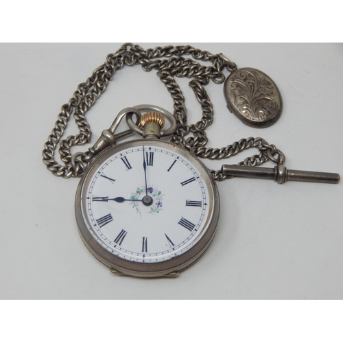 275I - Ladies Hallmarked Silver Open Face Pocket Watch & Albert Chain