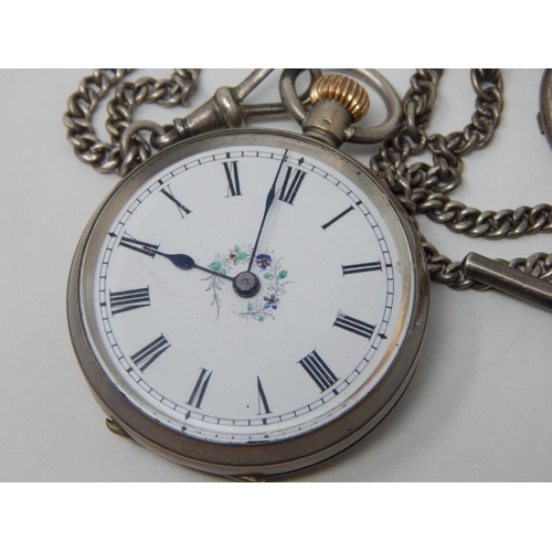 275I - Ladies Hallmarked Silver Open Face Pocket Watch & Albert Chain