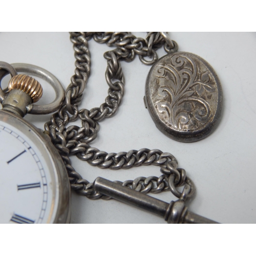 275I - Ladies Hallmarked Silver Open Face Pocket Watch & Albert Chain