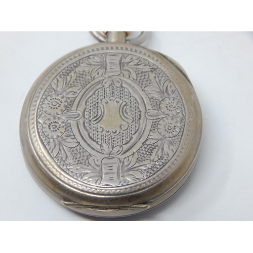 275I - Ladies Hallmarked Silver Open Face Pocket Watch & Albert Chain