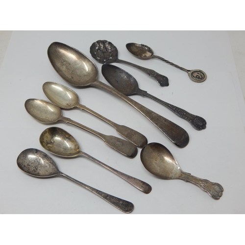 A Quantity of Georgian & Later Silver Spoons Including a Georgian Caddy Spoon: Weight 204g