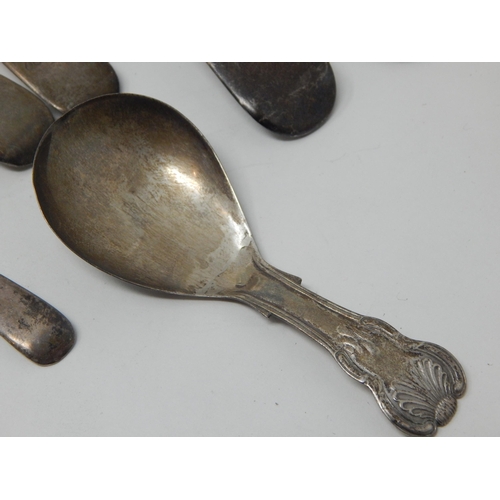 275J - A Quantity of Georgian & Later Silver Spoons Including a Georgian Caddy Spoon: Weight 204g