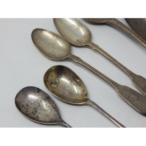 275J - A Quantity of Georgian & Later Silver Spoons Including a Georgian Caddy Spoon: Weight 204g