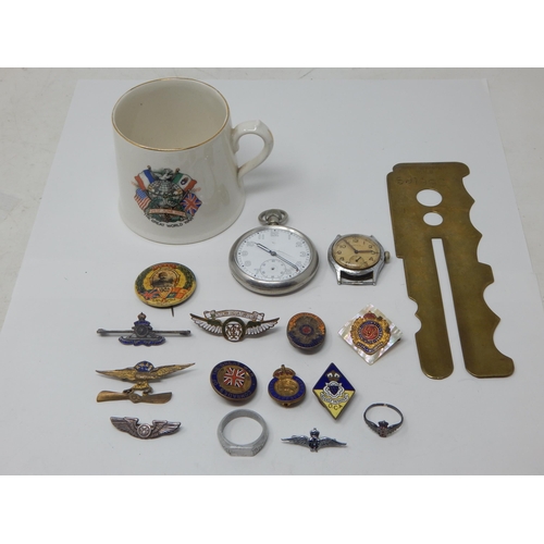 457 - An Interesting Group of Military Items Including Watches, 1914-1915 Aluminium Ring, 1902 Peace Badge... 