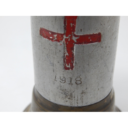 458 - WWI Aluminium Money Box Formed as a Shell & engraved with 1914-1918.